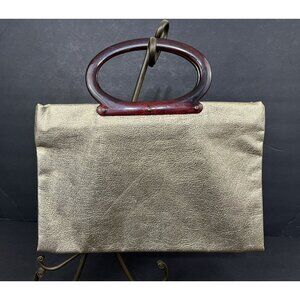 Vtg 60s Lady’s Pride Handbag Expandable Tote Gold Lame Tortoise‎ Lucite Handle